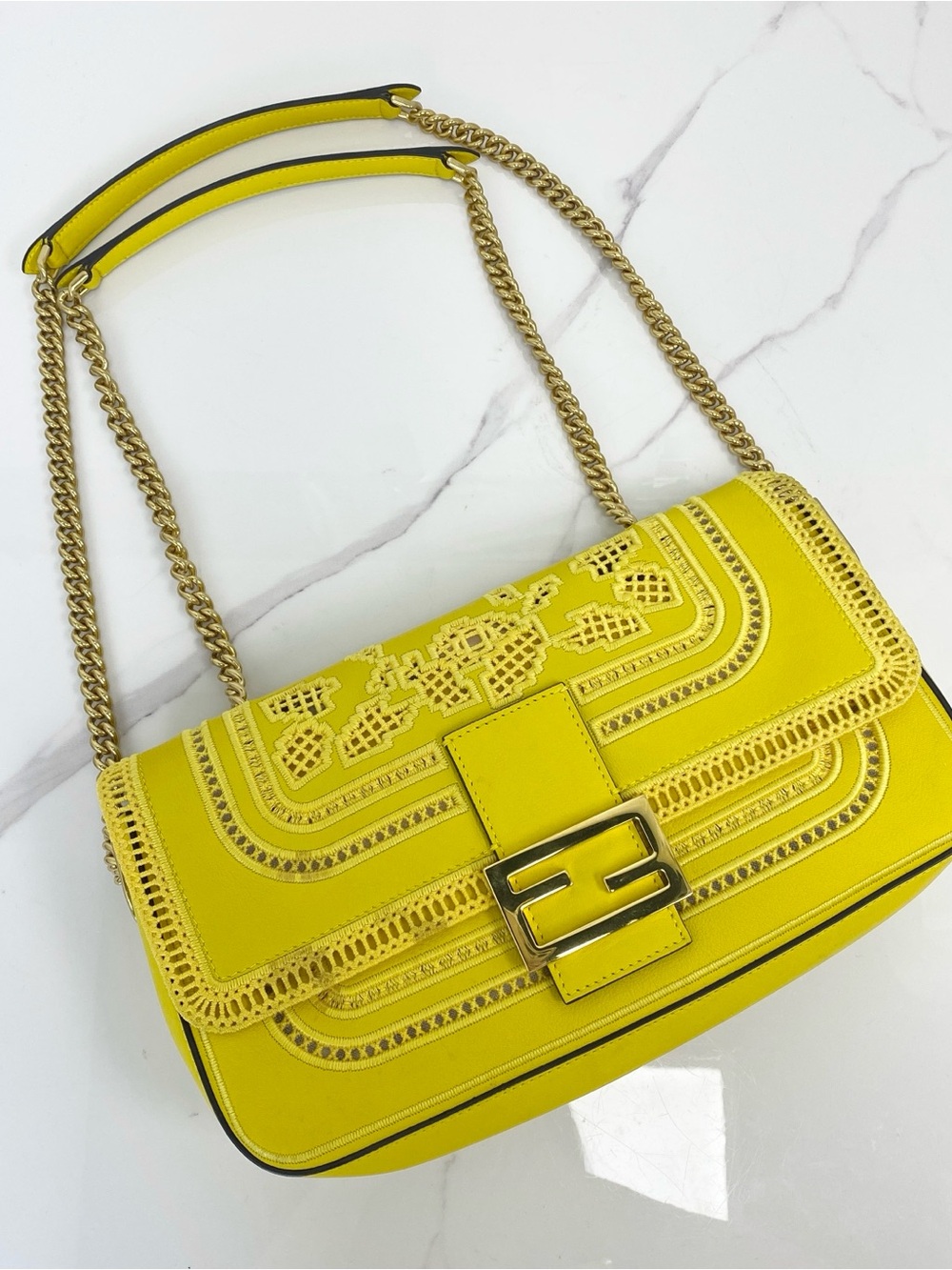 Fendi Lace Baguette Chain Bag